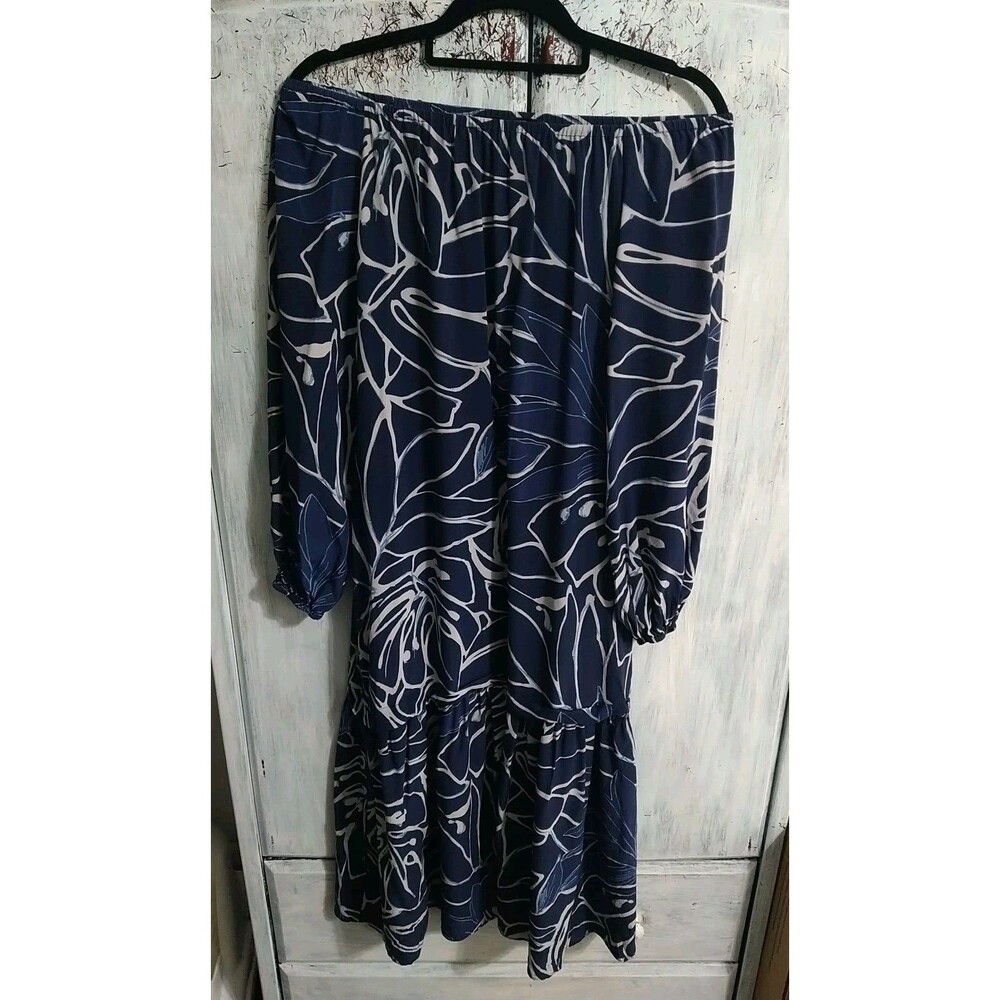 Lafayette 148 100% Silk Off The Shoulder Maxi Dress Xs Blue Boho Feminine...